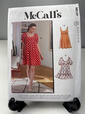 McCalls M8197 Misses Dress Sewing Pattern Size 6-8-10-12-14 Uncut
